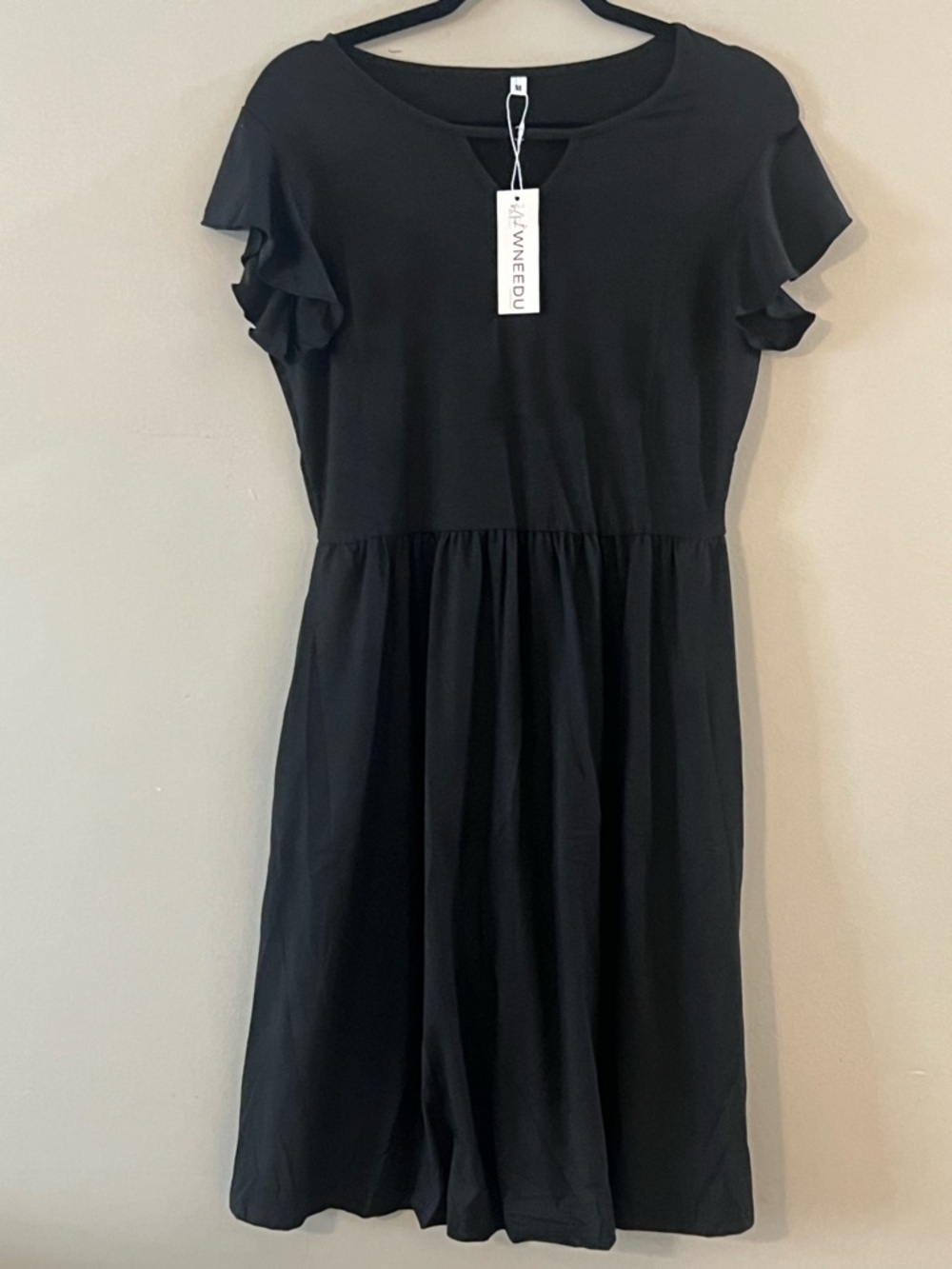 Black Midi Dress with Ruffled Sleeves Size Medium